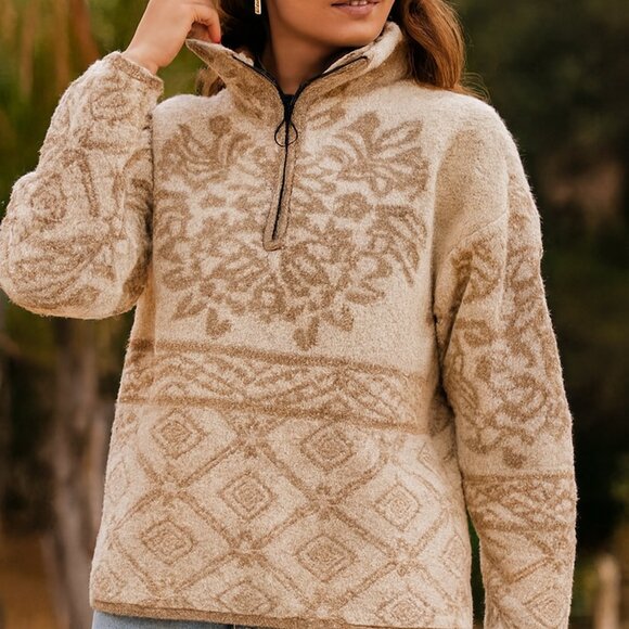 Knox Rose Bohemian Plush Sweatshirt 1/2 Zip Pullover size L Floral Ethnic - Picture 11 of 11